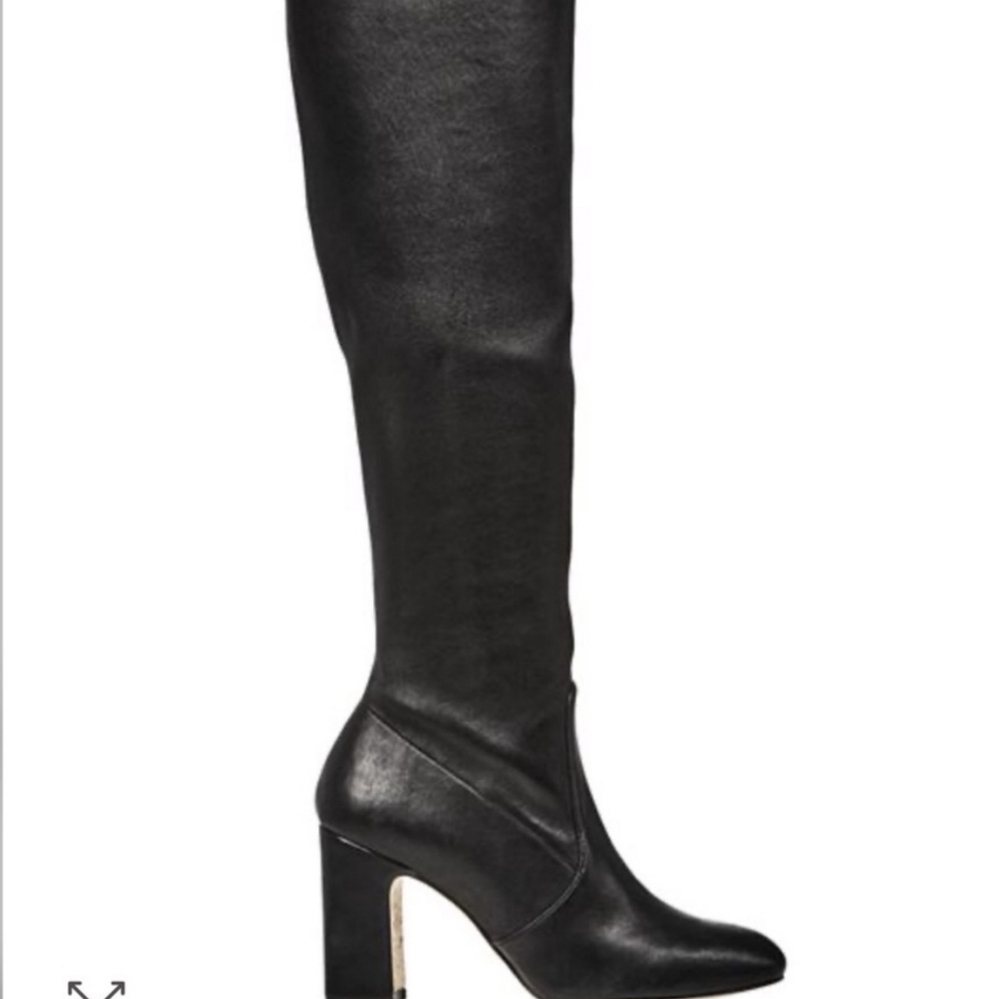 Black Leather Over-the-Knee High Heel Boot